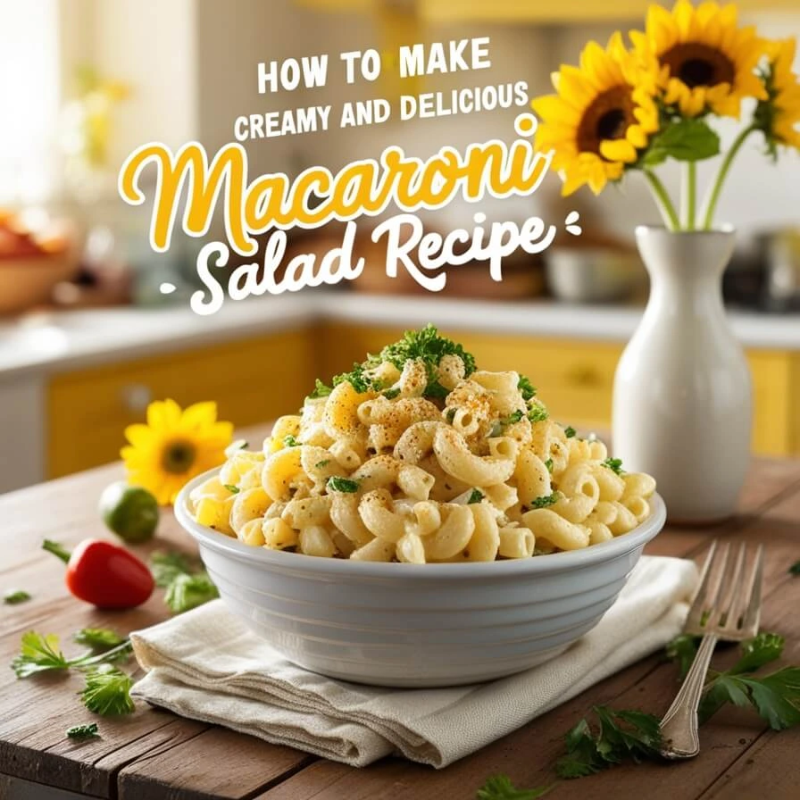 Creamy macaroni salad with fresh vegetables in a bowl